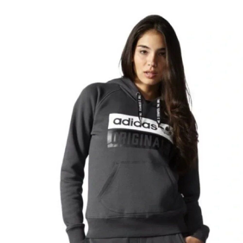 ✨ADIDAS ORIGINALS✨ Logo Drawstring Hoodie Sweatshirt - [Small, Gray] - Picture 4 of 14